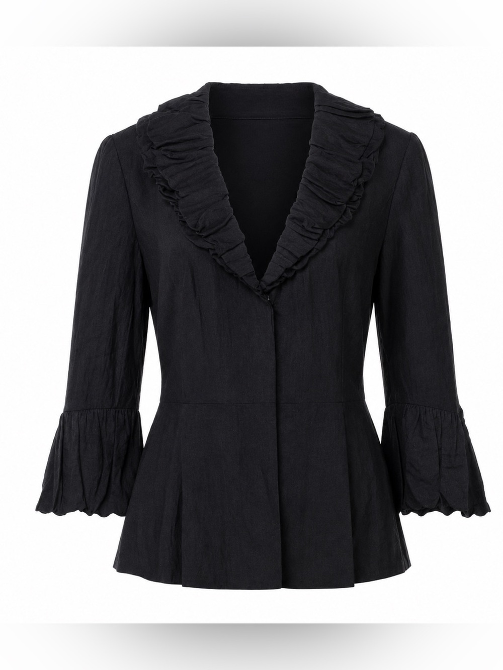 Lafayette 148 black ruffle collar silk blend blazer, size 8
